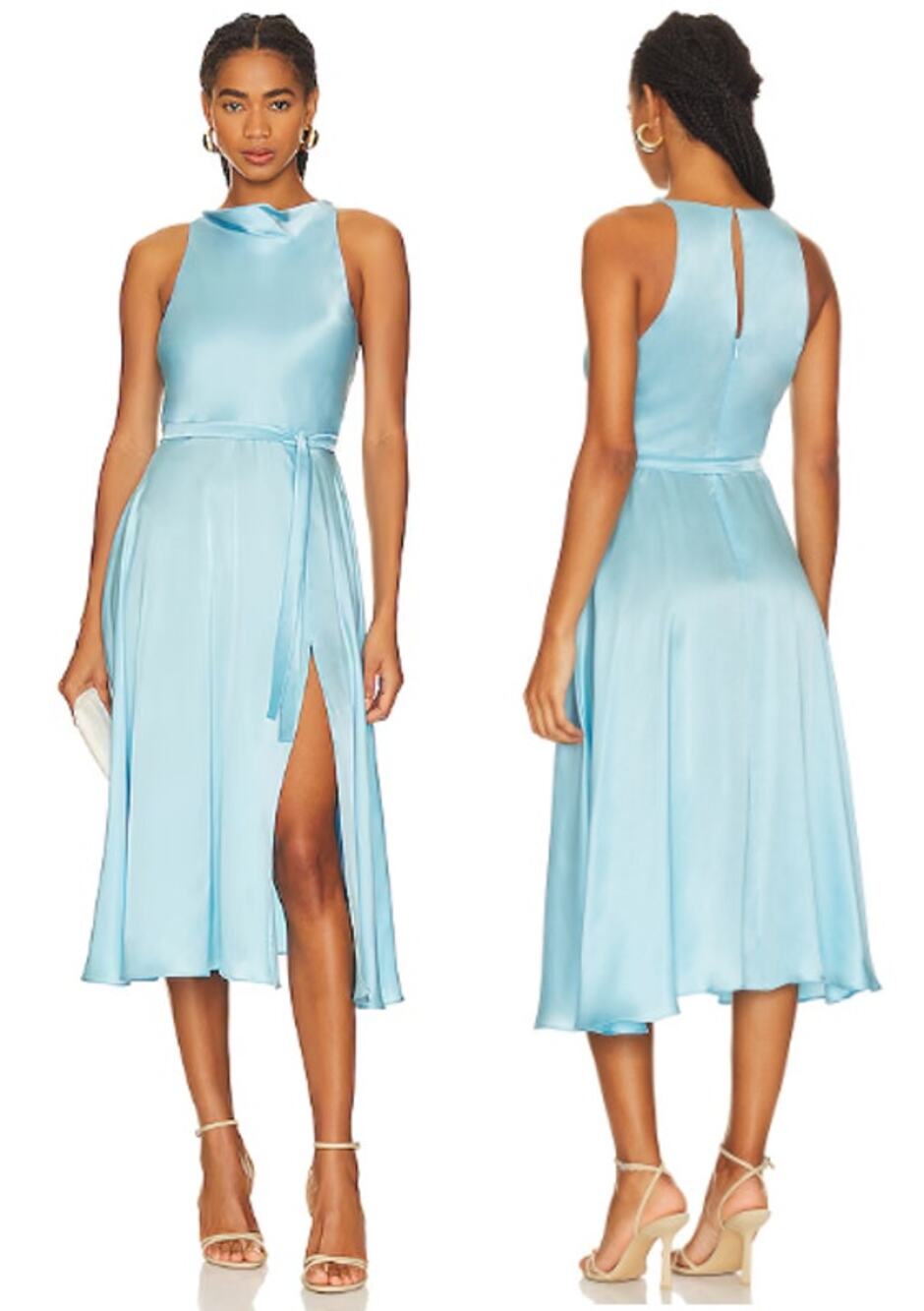 Amanda Uprichard Elondra Draped Neck Fit & Flare Midi Dress Pacific Women's XS